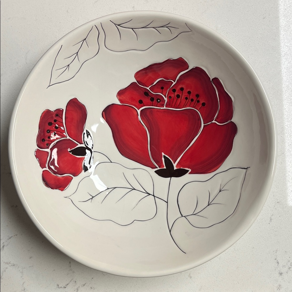 Laurie Gates Anna Bloom Floral Red and Black Ceramic Bowl Plate